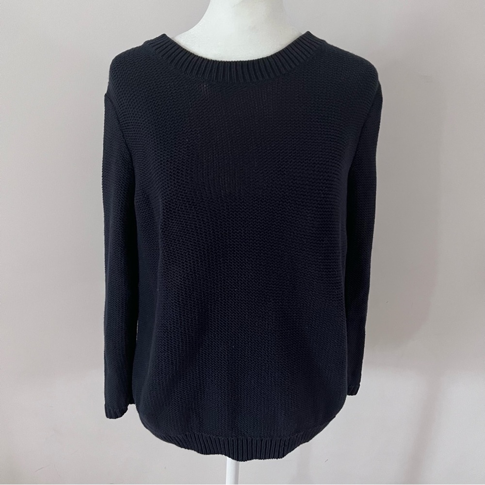 Club Monaco Navy Open Back Crew Neck Knit Sweater | Size Small|